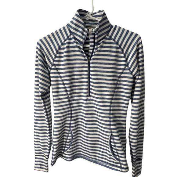 Lucy Womens Striped Half-Zip Pullover XS Blue/White Polyester Blend Pre-Owned - Picture 3 of 6